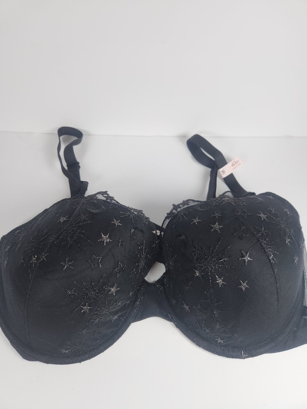 NWT Victoria's Secret Celestial Embroidered Star Lined Demi Bra Black 40DD